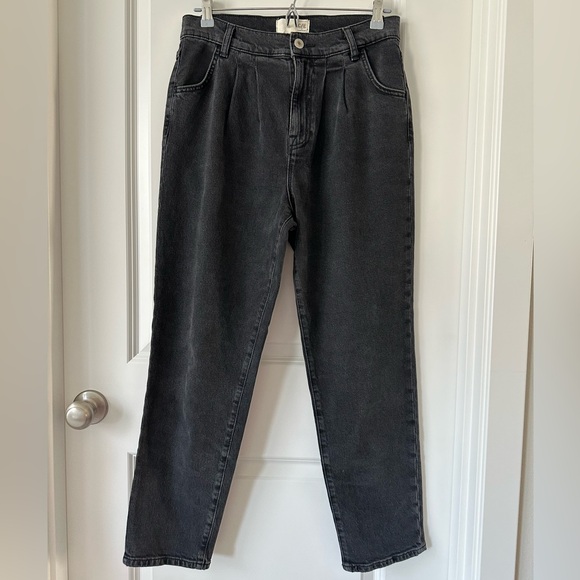 Current/Elliott Pleated Ancle Cropped High Rise Gravity Washed Black Jeans - 28 - Picture 2 of 13